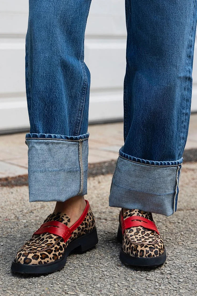 Leona - Leopard print loafers with red detail