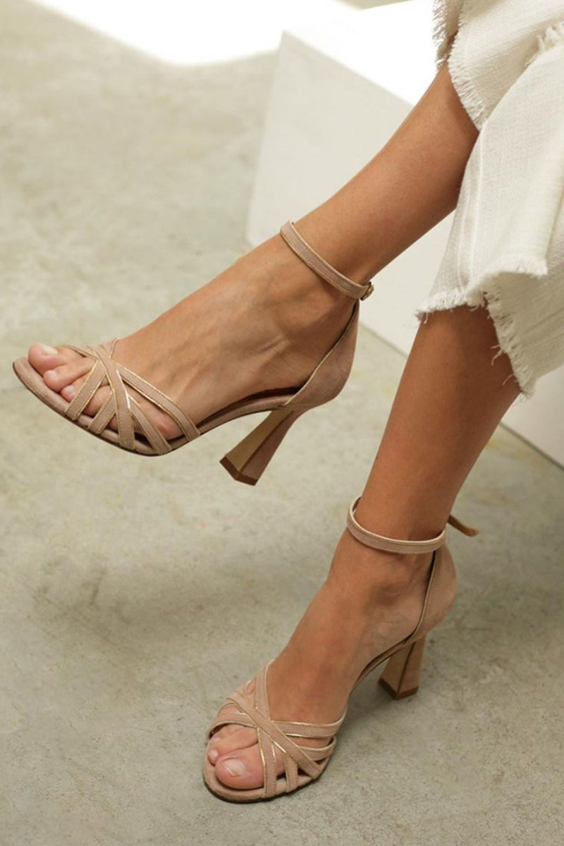 Rosalie - Round Toe Patchwork Sandals with Slim Heel
