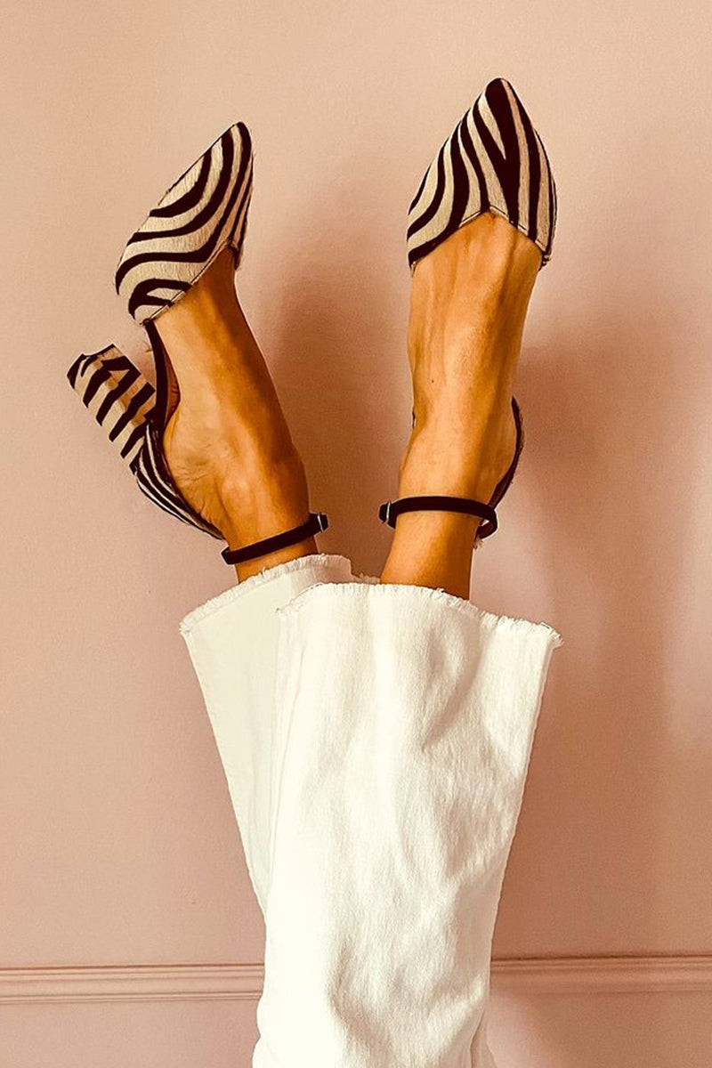 Colette - Medium Heel Sandals with Strap and Zebra Print