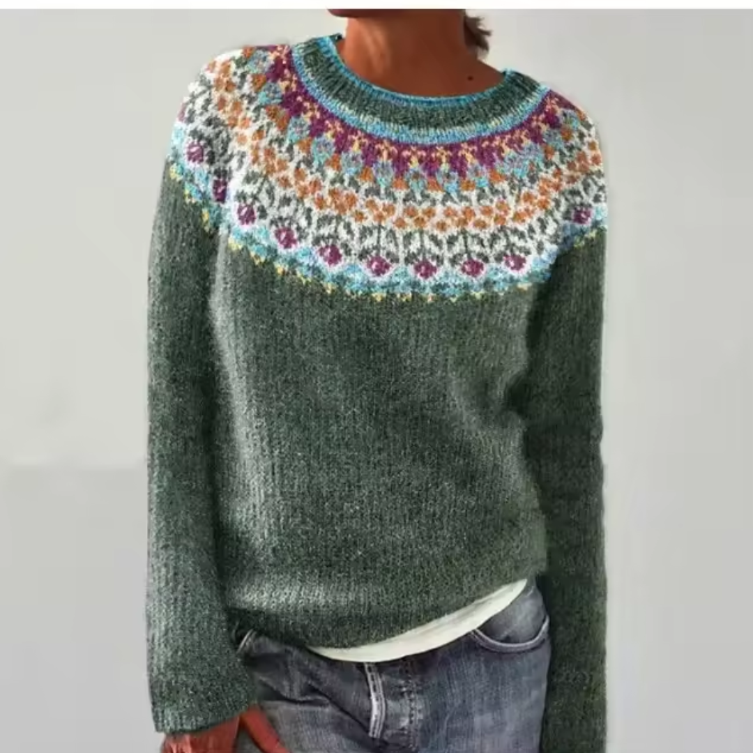 Quinn - Icelandic Bloom Yoke Knit Sweater