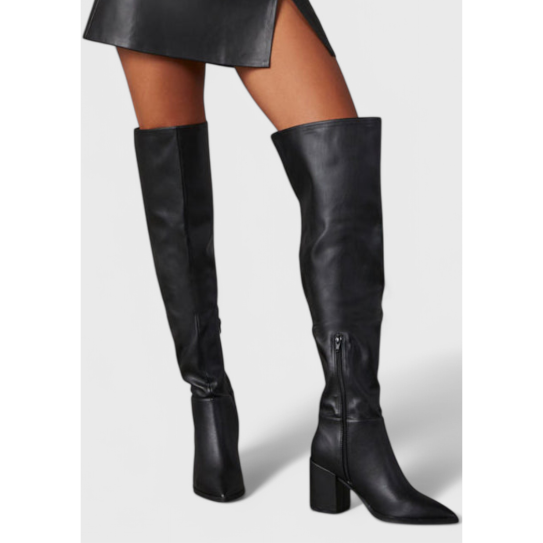 Bailey - Black Over-the-Knee Block Heel Boots