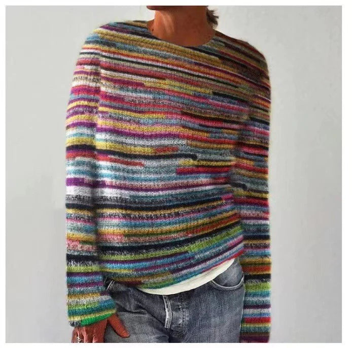 Niamh - Vintage Rainbow Stripe Icelandic Knit Sweater