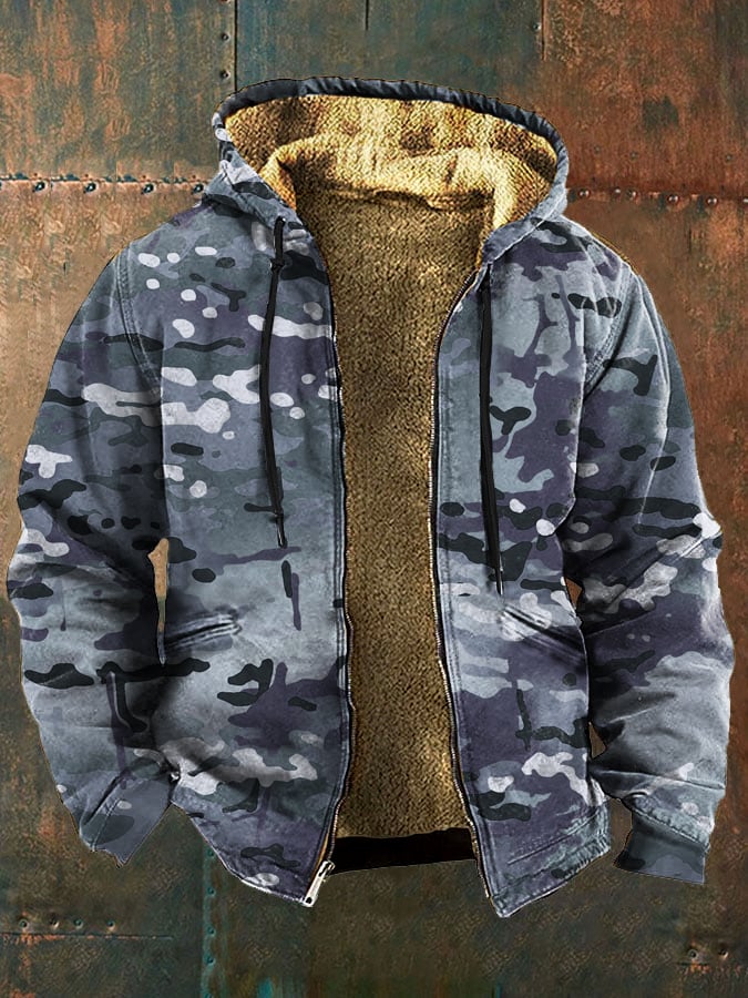 Kevin - Retro Camouflage Print Fleece Jacket