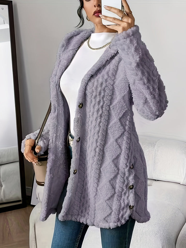 Violet - Plush Diamond-Patterned Hooded Cardigan