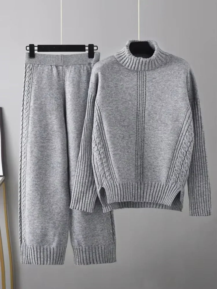 Peyton - Chic High-Neck Knit Sweater & Loose Pants Set