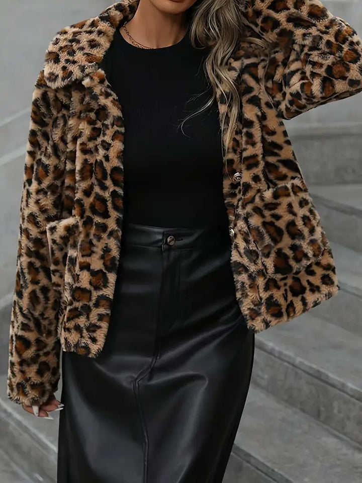 Jemima - Jacket with Leopard Print and Collar