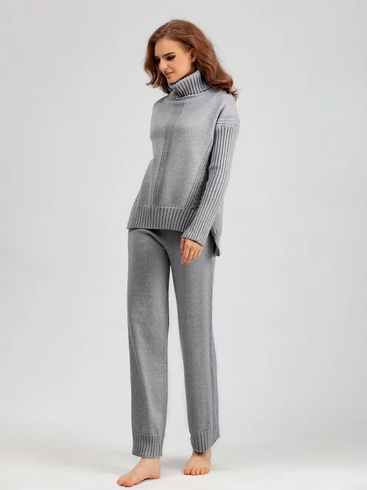 Peyton - Chic High-Neck Knit Sweater & Loose Pants Set
