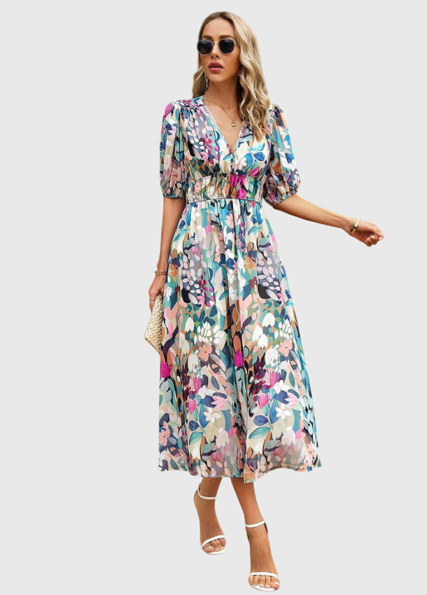 Olivia - Flattering Floral Midi Dress