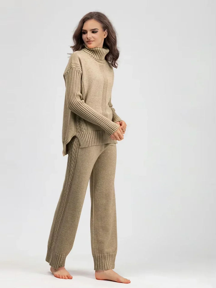 Peyton - Chic High-Neck Knit Sweater & Loose Pants Set