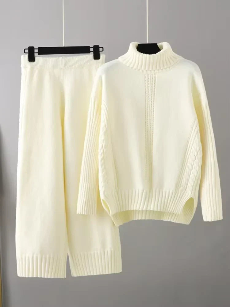 Peyton - Chic High-Neck Knit Sweater & Loose Pants Set