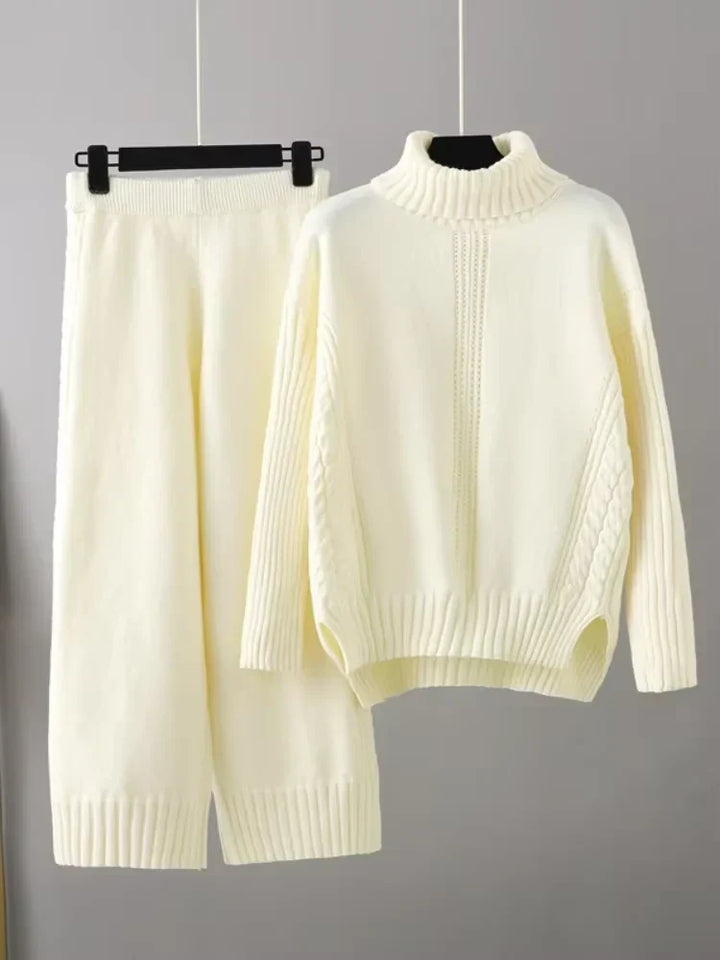 Peyton - Chic High-Neck Knit Sweater & Loose Pants Set