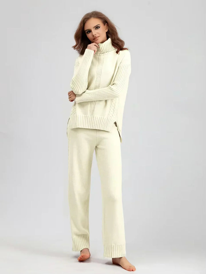 Peyton - Chic High-Neck Knit Sweater & Loose Pants Set