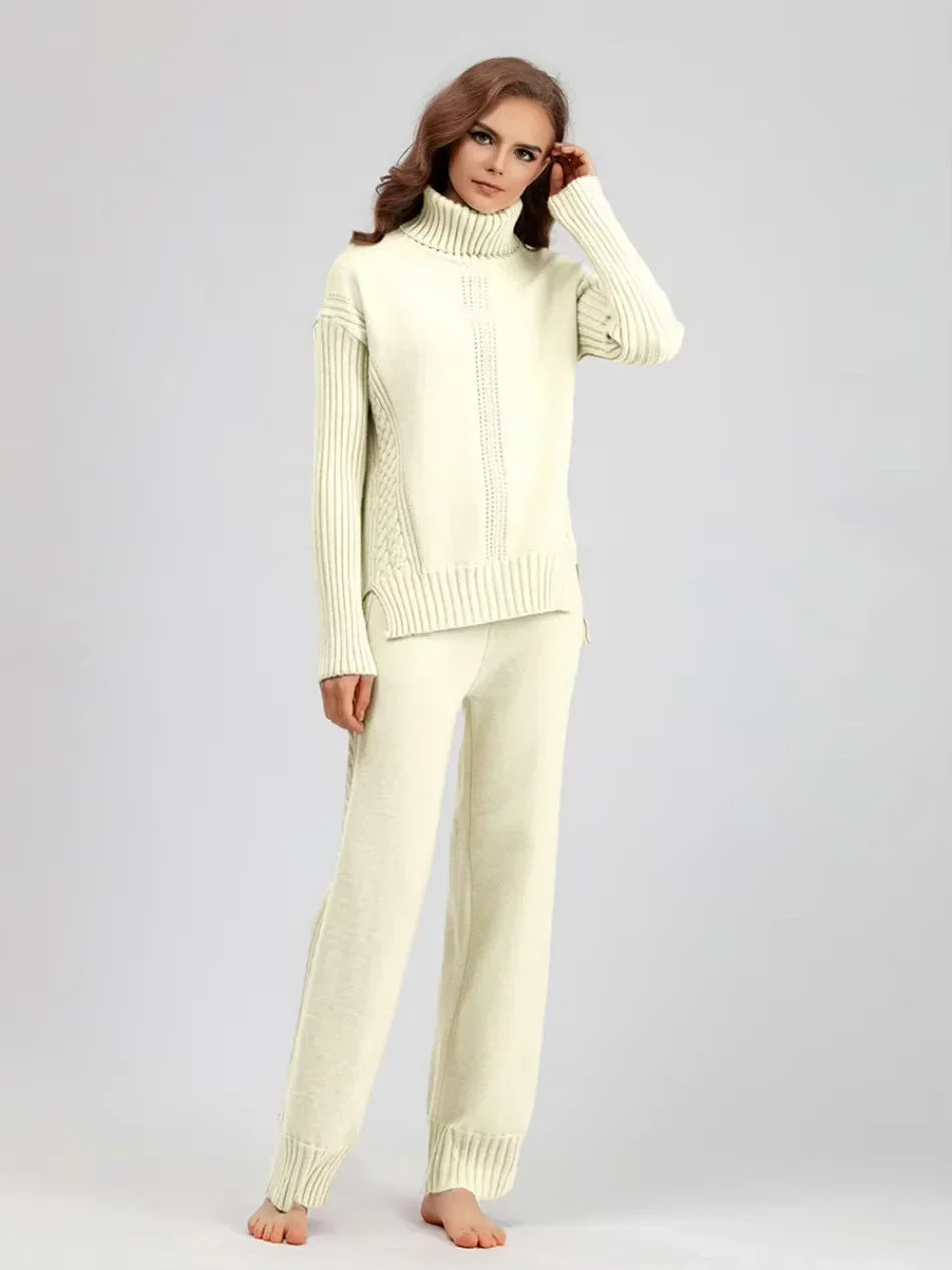 Peyton - Chic High-Neck Knit Sweater & Loose Pants Set