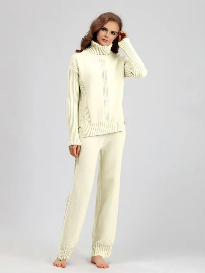 Peyton - Chic High-Neck Knit Sweater & Loose Pants Set