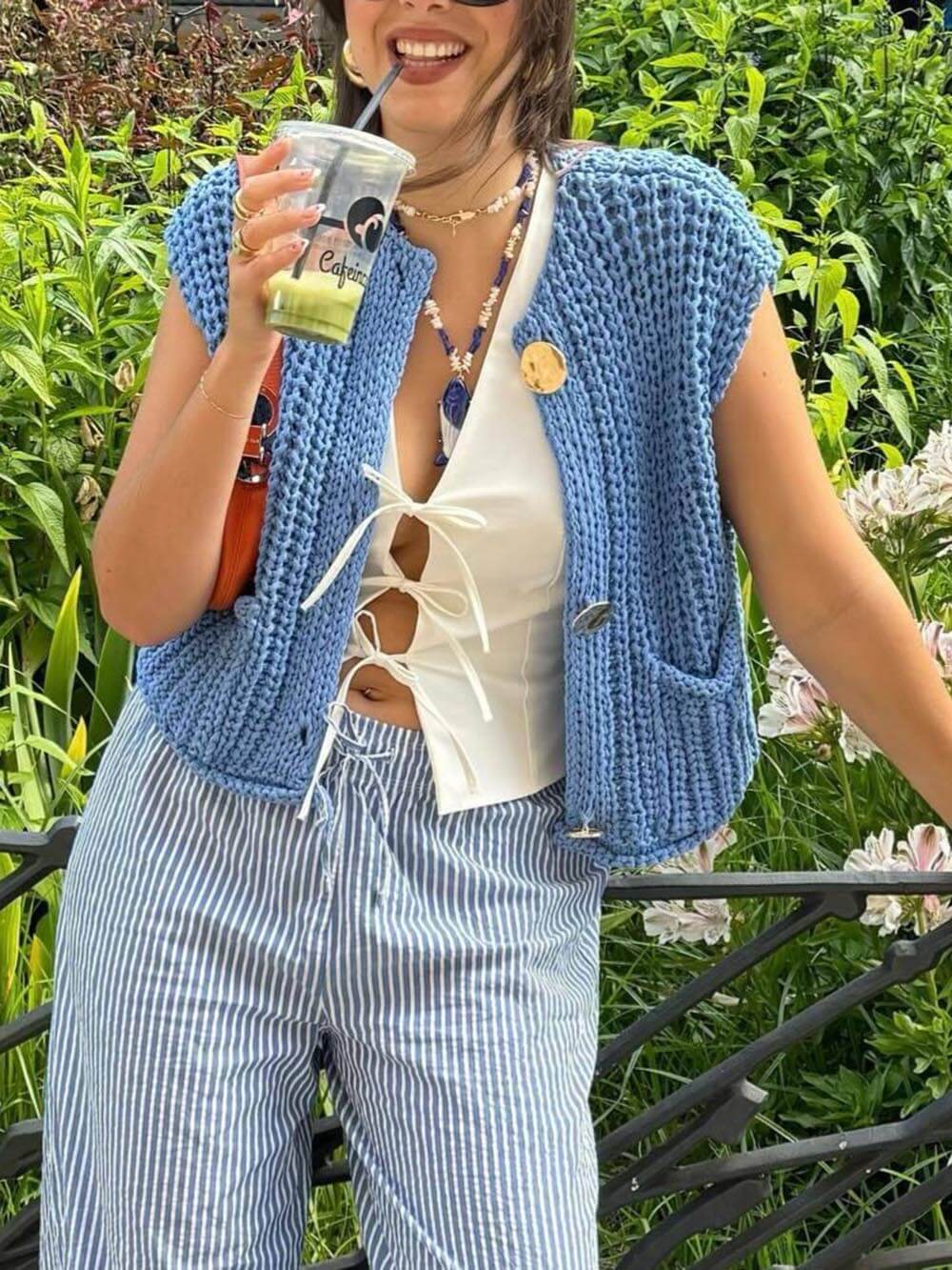 Fiora - Elegant Pocket Sleeveless Cropped Knit Cardigan