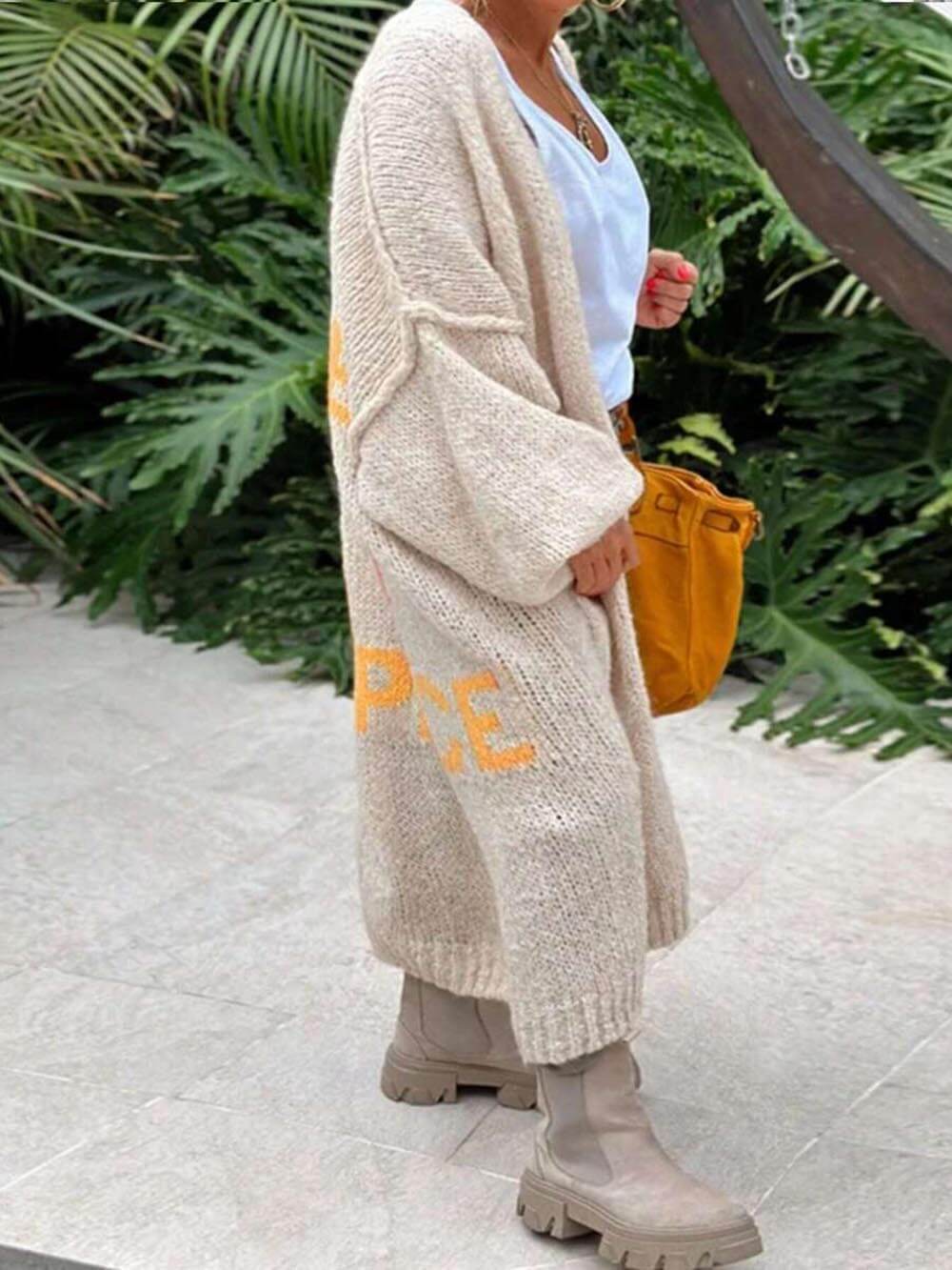 Alondra - Casual Pocket Large Size Heart Pattern Knit Cardigan