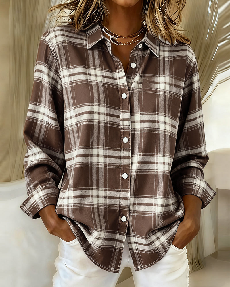 Paige - Shirt with Check Pattern and Notched Collar