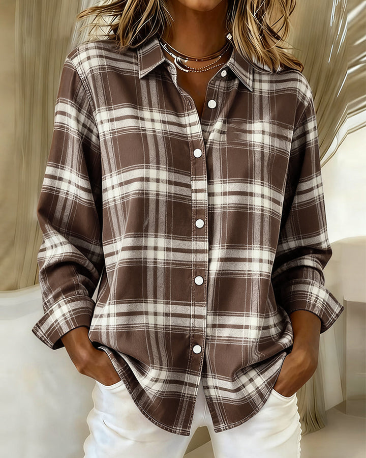 Paige - Shirt with Check Pattern and Notched Collar