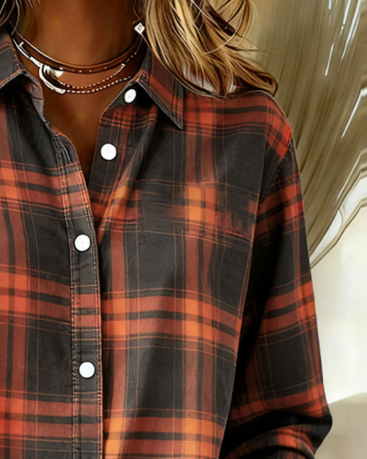 Paige - Shirt with Check Pattern and Notched Collar