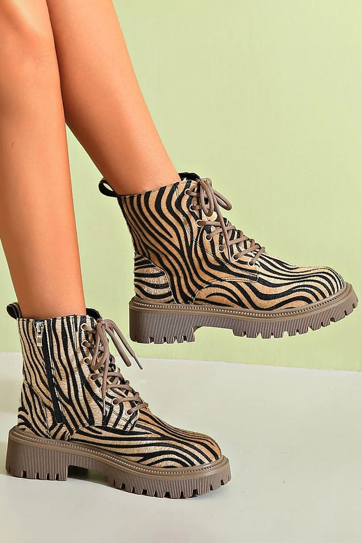 Isla - Zebra Print Lace-Up Boots