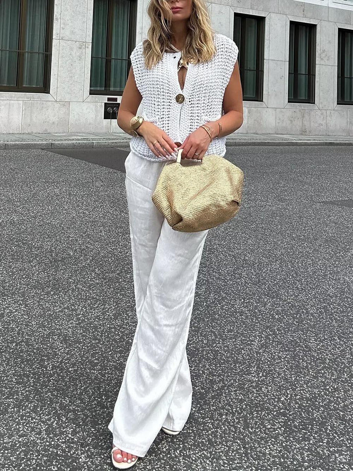 Fiora - Elegant Pocket Sleeveless Cropped Knit Cardigan