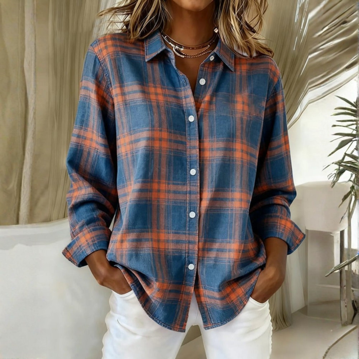 Paige - Shirt with Check Pattern and Notched Collar