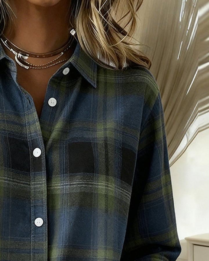 Paige - Shirt with Check Pattern and Notched Collar