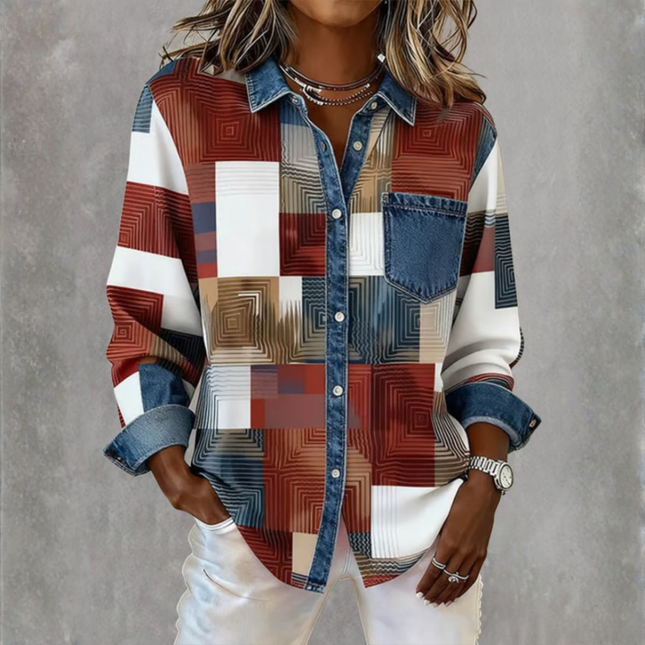 Vanessa - Color Block Shirt Fashionable Collar