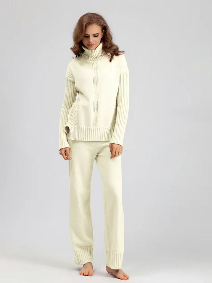 Peyton - Chic High-Neck Knit Sweater & Loose Pants Set