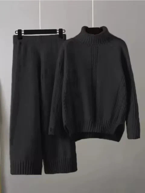 Peyton - Chic High-Neck Knit Sweater & Loose Pants Set