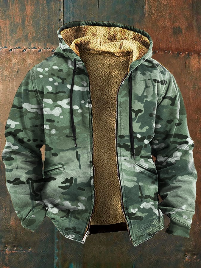Kevin - Retro Camouflage Print Fleece Jacket