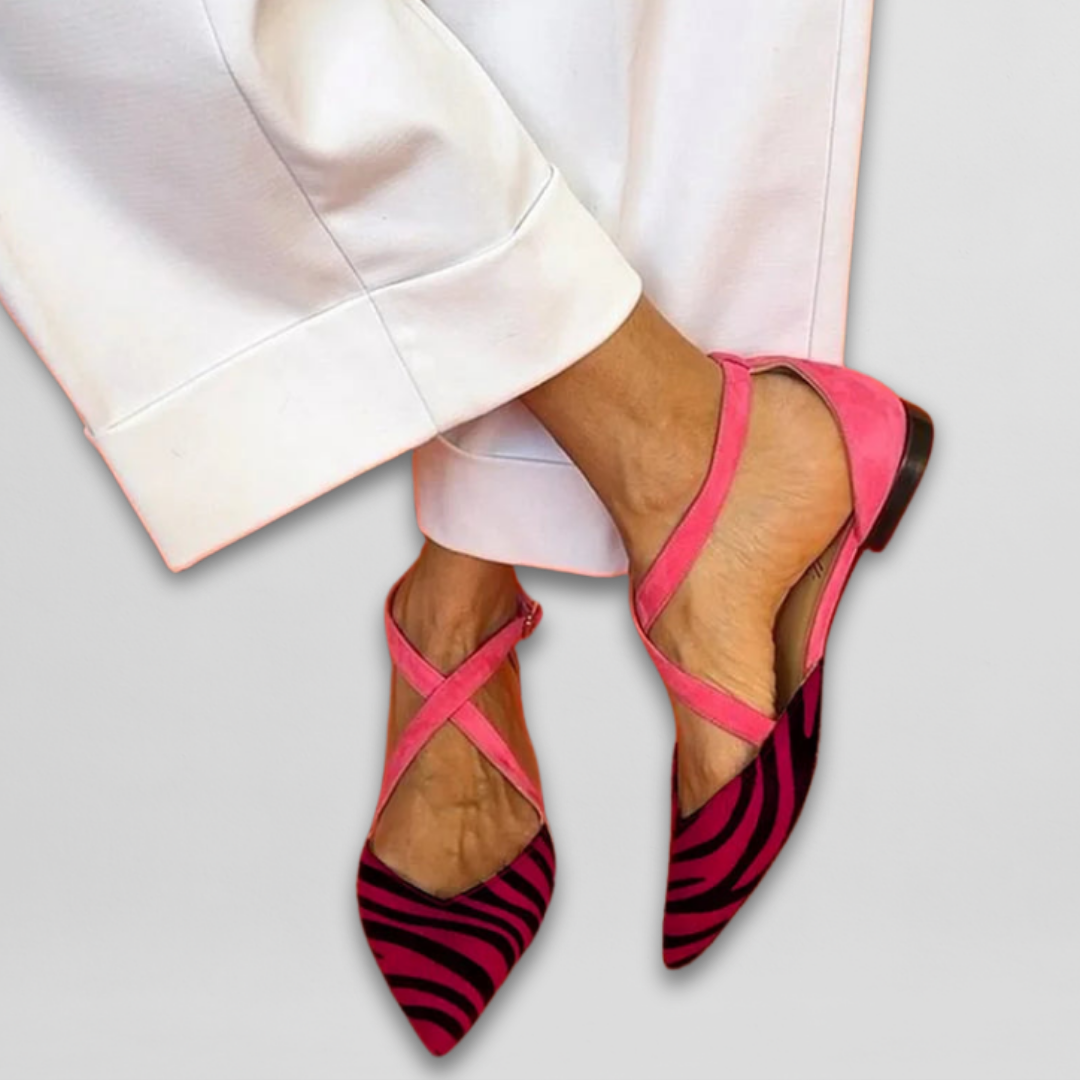 Seren - Zebra Print Flat Sandals with Crossed Ankle Straps