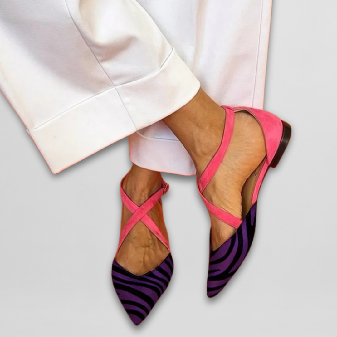 Seren - Zebra Print Flat Sandals with Crossed Ankle Straps