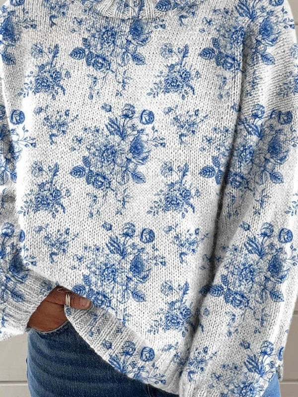 Emily - Floral Pattern with Artistic Print Turtleneck