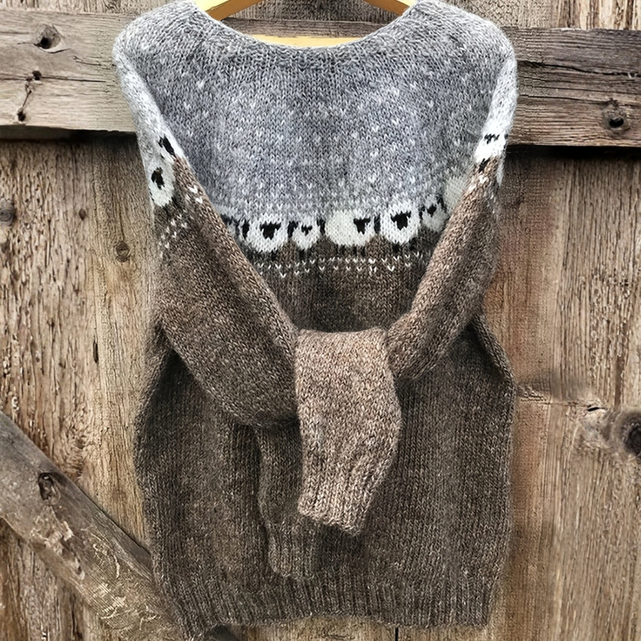 Lucienne - Elegant Winter Sweater with Sheep Jacquard Pattern