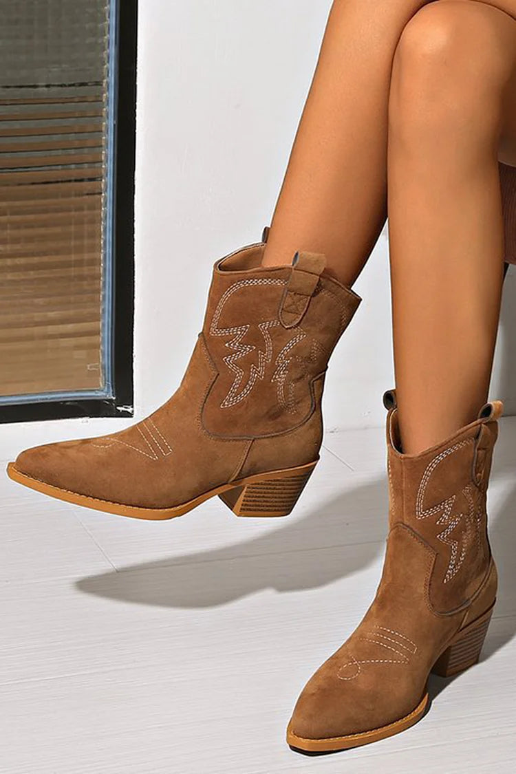 Aria - Pointed Western Ankle Boot