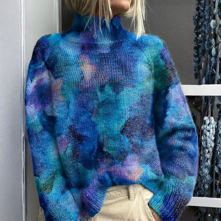 Mia - Abstract water floral print turtleneck sweater