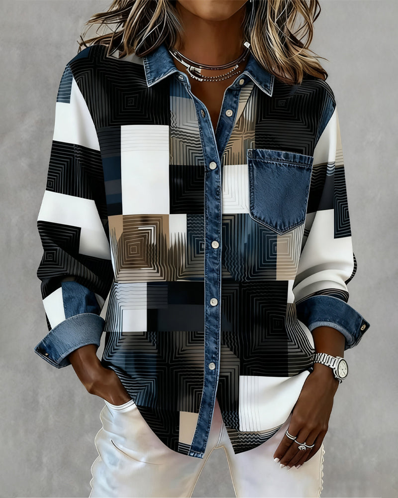 Vanessa - Color Block Shirt Fashionable Collar