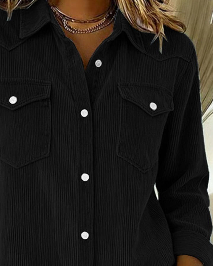 Brielle - Long-Sleeve Shirt with Lapel and Button Placket
