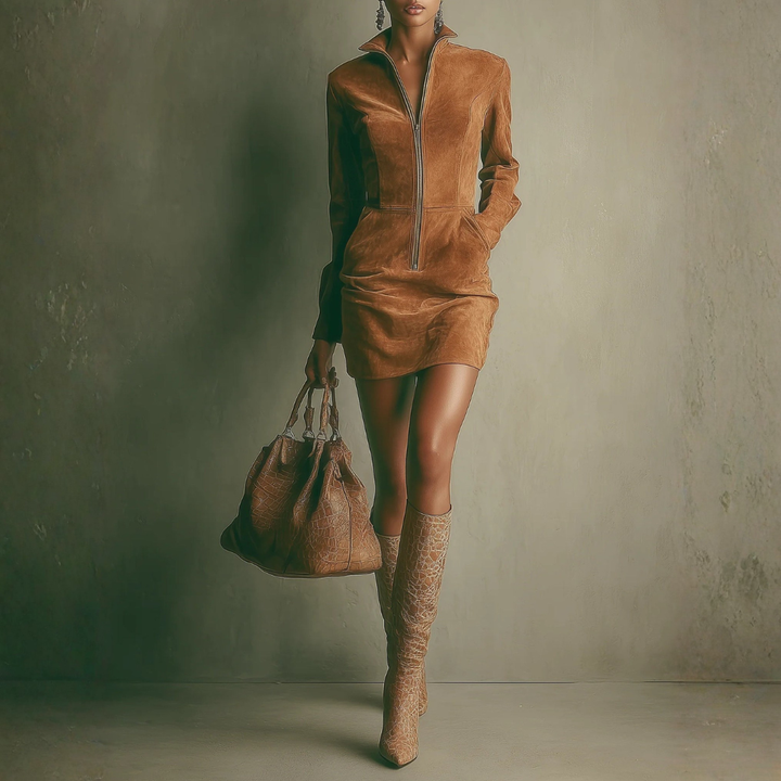 Janelle - Suede Zip Mini Dress