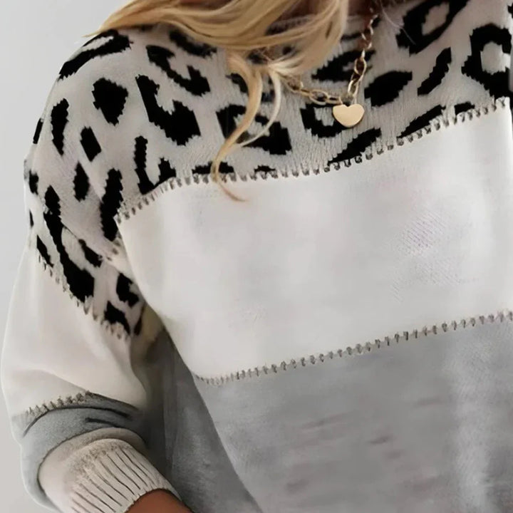 Fiona - Leopard Accent Knit Sweater