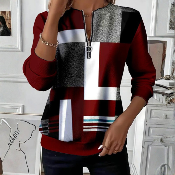 Juliana - Casual Sweatshirt with Half Zipper and Print