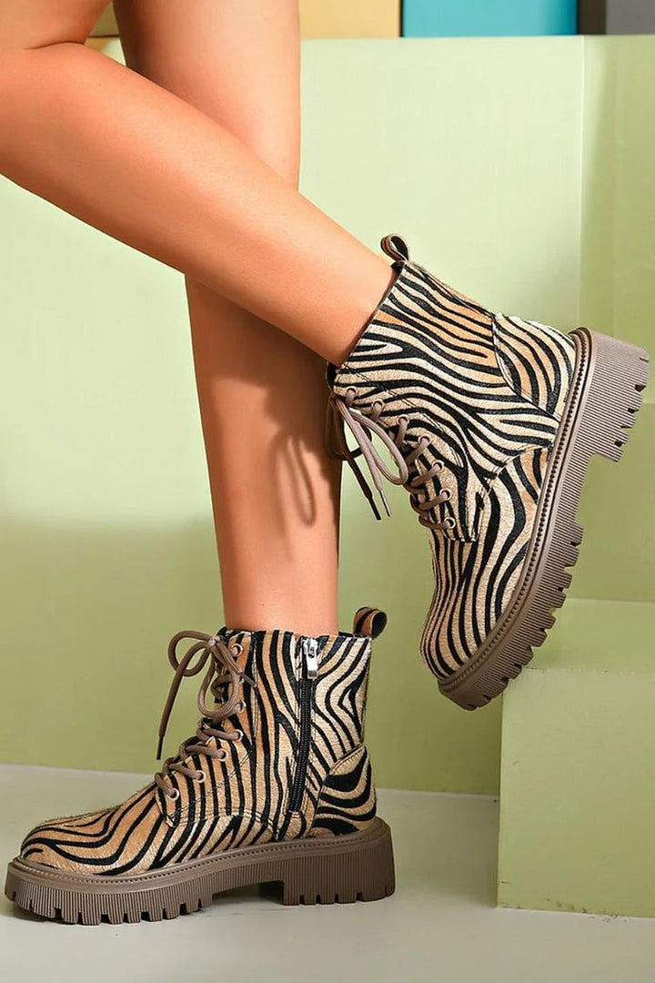 Isla - Zebra Print Lace-Up Boots