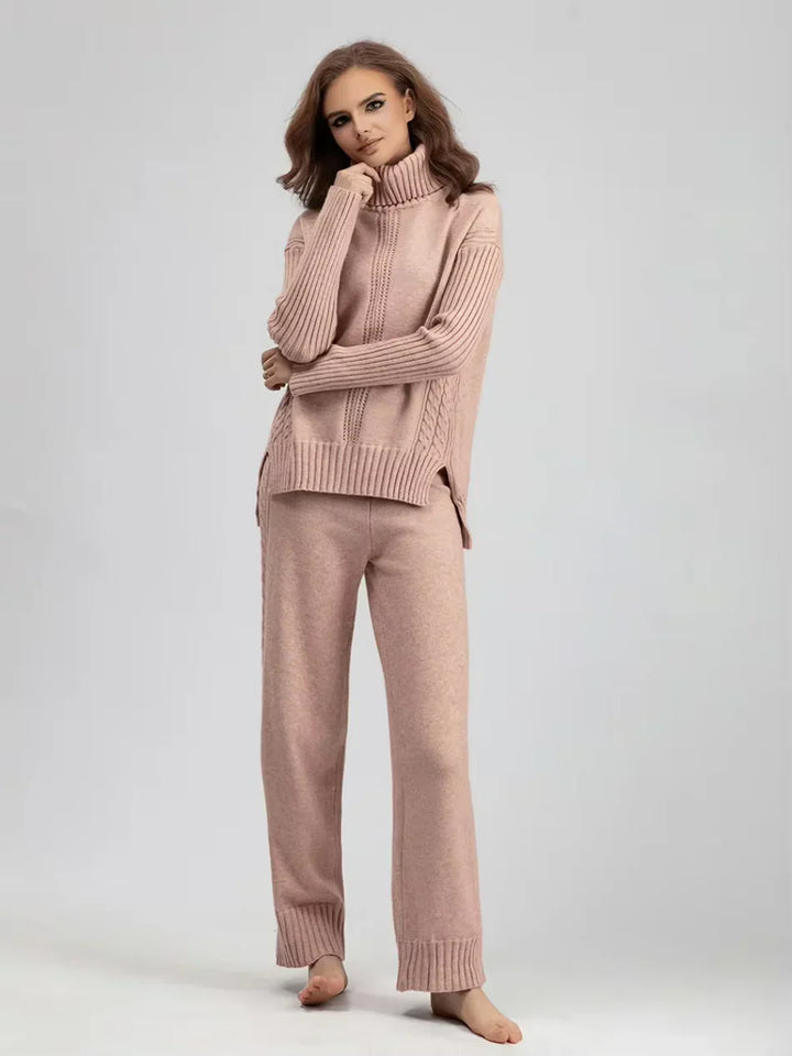 Peyton - Chic High-Neck Knit Sweater & Loose Pants Set