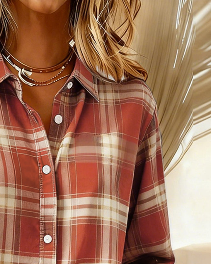 Paige - Shirt with Check Pattern and Notched Collar