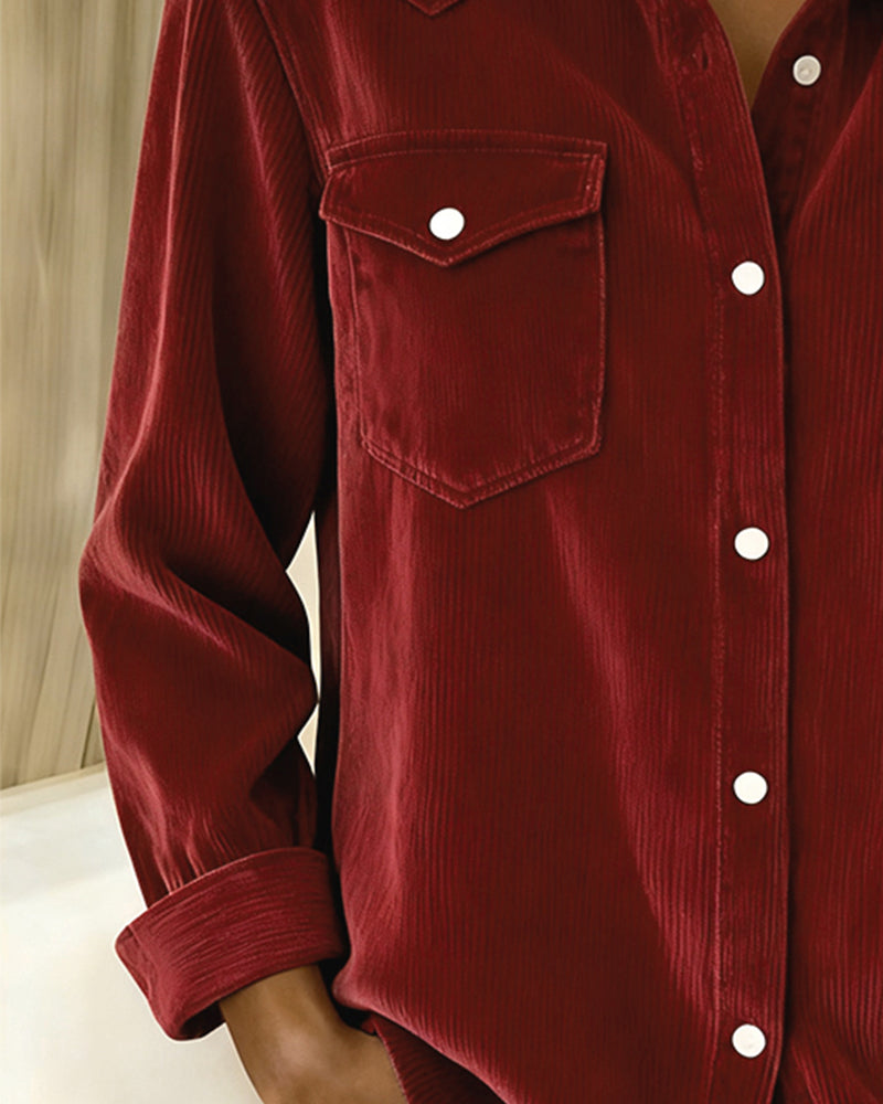 Brielle - Long-Sleeve Shirt with Lapel and Button Placket