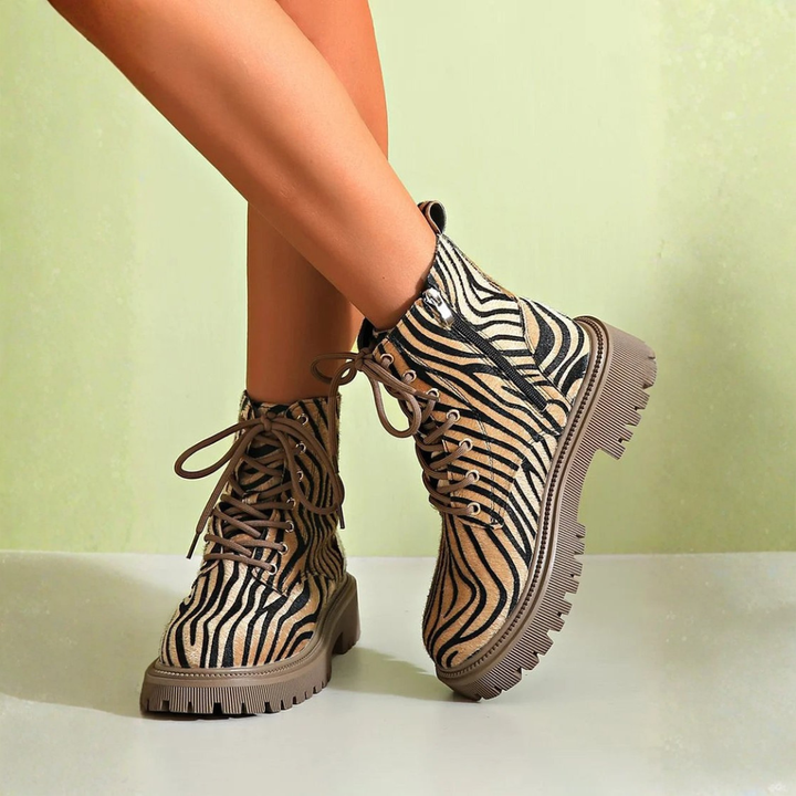 Isla - Zebra Print Lace-Up Boots