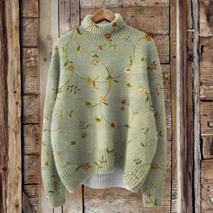 Abigail - Stylish Vintage Turtleneck with Charming Floral Print