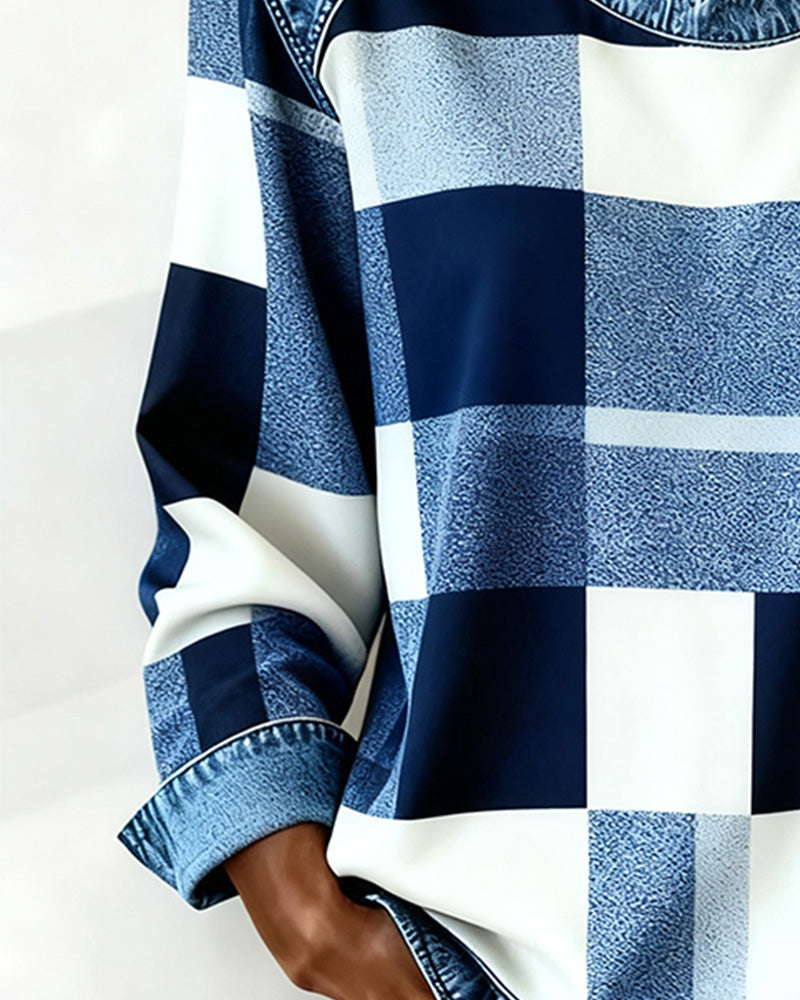 Quinn - Sweatshirt with Check Patchwork and Contrast Color