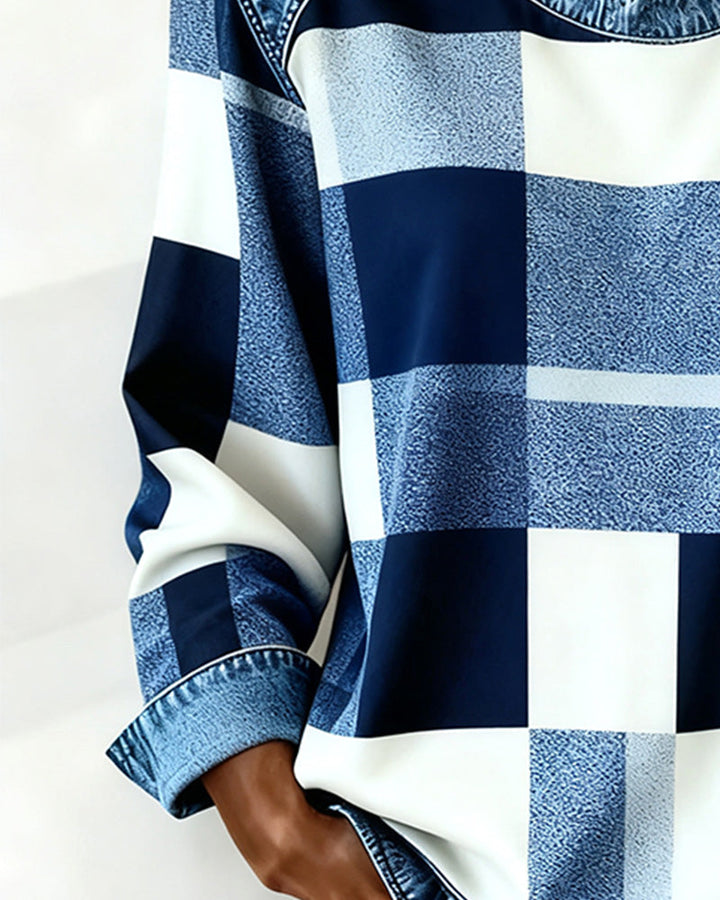 Quinn - Sweatshirt with Check Patchwork and Contrast Color